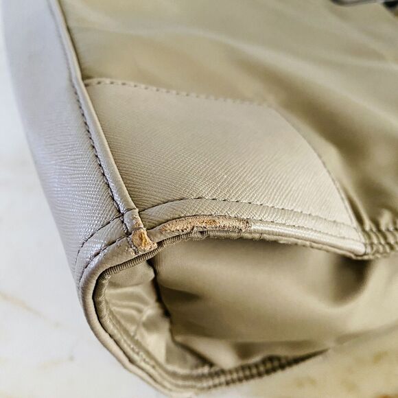 TORY BURCH Solid Tan Ella Mini Nylon Tote Bag Large Logo - Picture 9 of 10